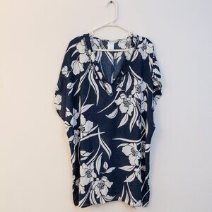 Kona Sol Navy Floral Swim Cover-Up – Effortless Tropical Style (Size L)